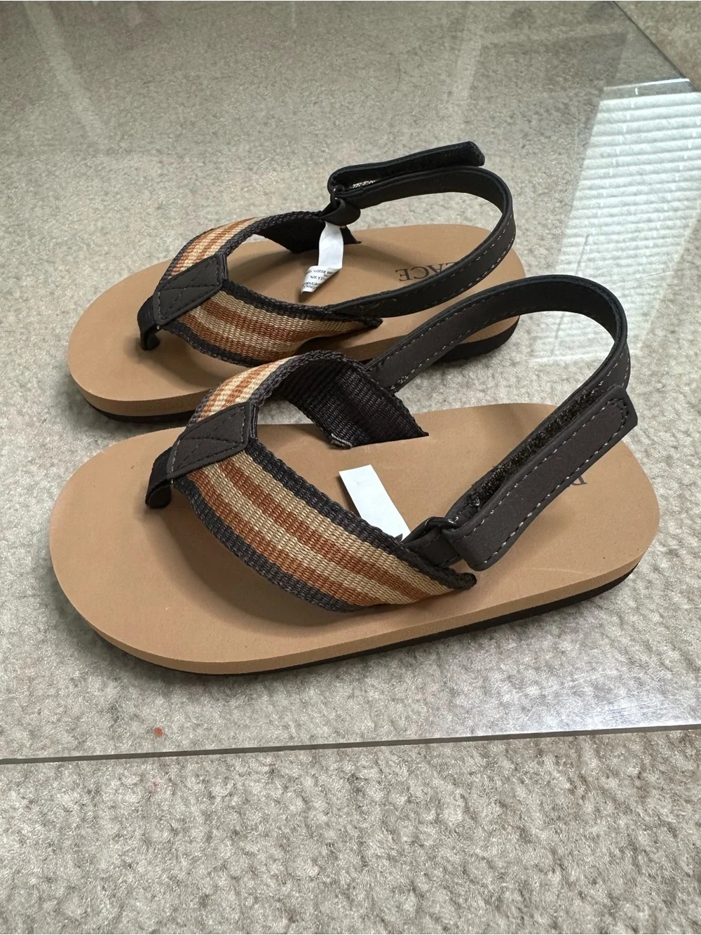 THE CHILDRENS PLACE BROWN STRIPED FLIP FLOP VELCRO SANDALS TODDLER 8/9